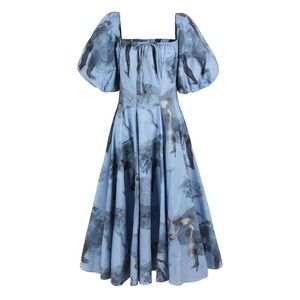 NEW Selkie The Blue Dancer Day Dress (Sz S) Puff Sleeve Midi Degas Art Capsule